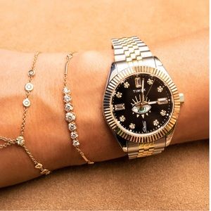 Jacquie Aiche x Timex. Legacy Yellow Gold Two-Tone Sunray Evil Eye BLACK